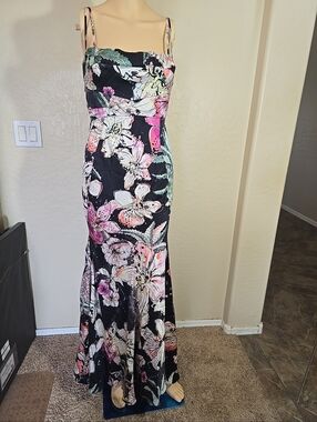 Roberto Cavalli Floral Orchid Pink & Black Silk Evening Dress Size 44 Euro